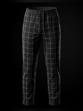 H&M Black White Plaid Grid Drawstring Jogger Trousers Pants Size XS